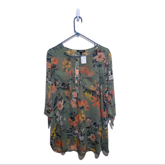 Roz & Ali Tops - [ROZ & ALI] Green Flower Blouse